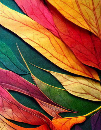 abstract leaves in different autumn colors, pattern - renderの素材