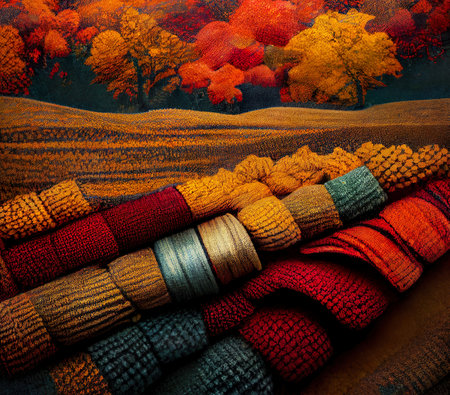 abstract textil illustration with autumn colors, - renderの素材