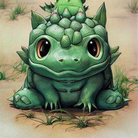 lovely cute dinosaur, fantasy dinosaur plant type element - paintingの素材