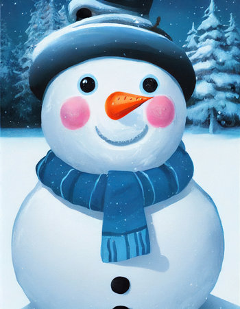 cute lovely cartoon illustration of a snowman, red cheeks - children artの素材