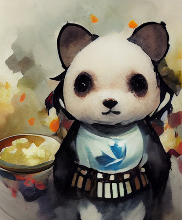 panda kawaii standing next to a pot, food - oilの素材
