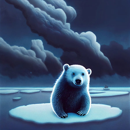 lonely polar bear sitting on a thin ice floe, concept art, collageの素材