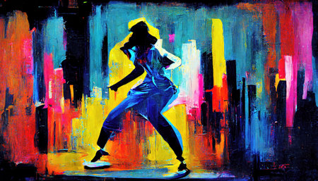 woman dance hip hop, abstract neon color illustration, conceptの素材