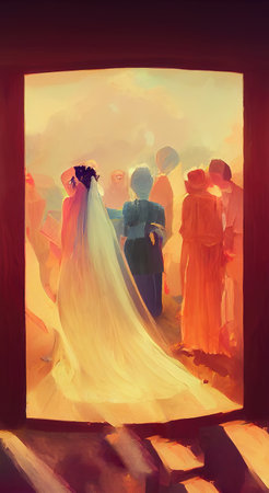 scene of a bride at the marriage, illustration, artの素材