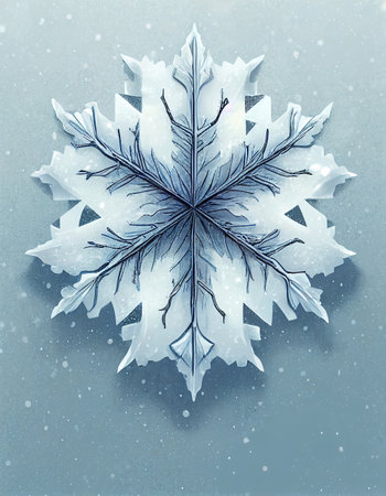 big white snowflake in a simple cartoon art illustrationの素材