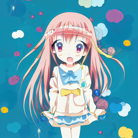 emotional surprised anime chibi girl, blue background - conceptの素材