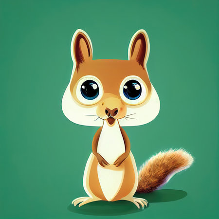 funny squirrel art in cartoon style with big eyes and small body illustrationの素材