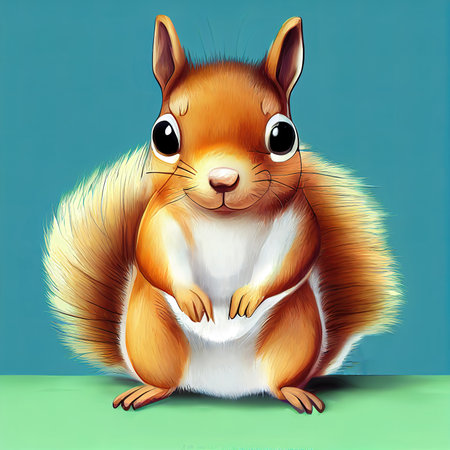 adorable front view of a cartoon squirrel, cute animal illustrationの素材