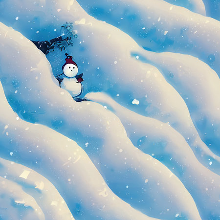 cartoon illustration of a snowman with a red hat, snow scene winter 2の素材