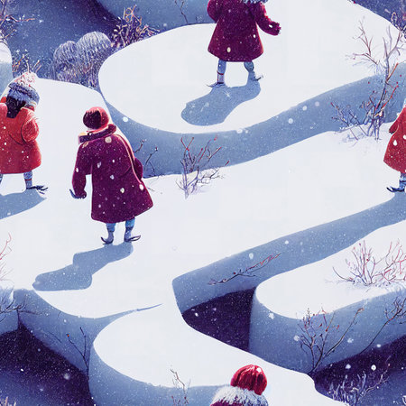 winter scene snowball fun, abstract illustration artの素材