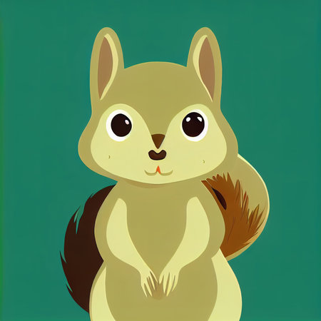 simple cartoon art of a squirrel with green background illsutrationの素材