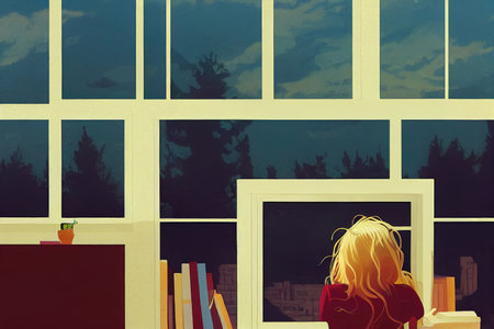 abstract illustration of a woman watching out a window, artの素材