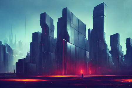 a big monochrome sci fi industrial illustration artの素材