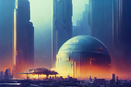 sci fi illustration of a landing place for ufos  artの素材