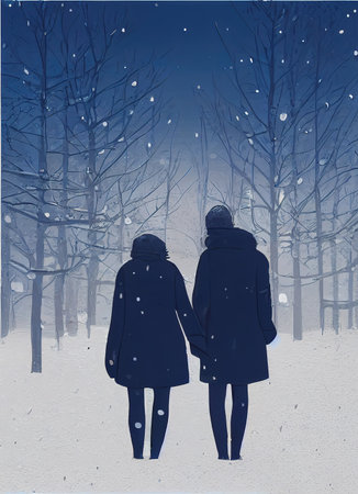 a lovely couple together in winter, art 2の素材