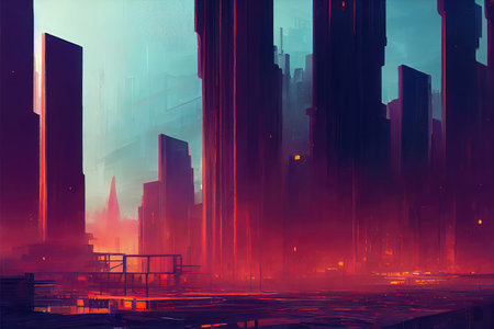 a cyberpunk industrial future city illustration in the morning artの素材