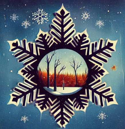 winter is coming showed through a magnifying glass in a snowflake, art 2の素材