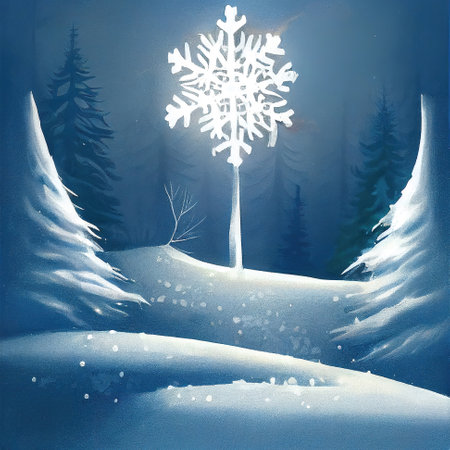 a shining snowflake tree in winter, cartoon art 2の素材