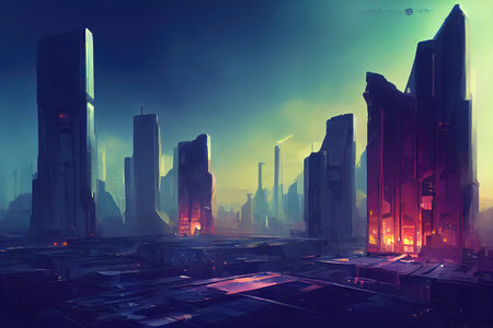 a concept art illustration of a cyberpunk city, red candle light neon artの素材
