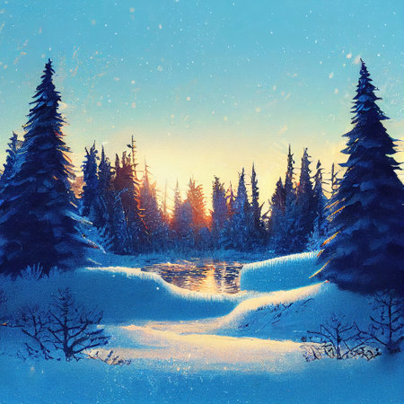 winter landscape illustration full of snow with trees 2の素材