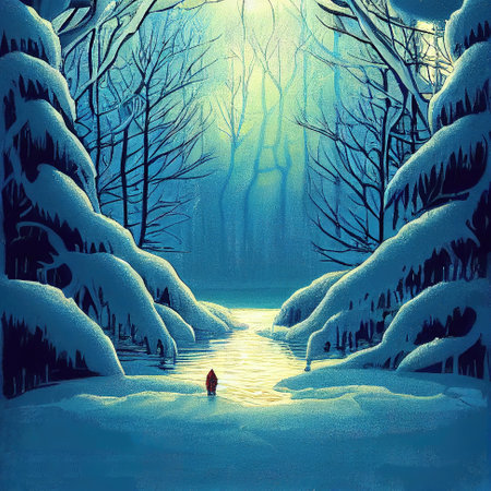 lonely man standing in front of a lake in a forest, cartoon art 2の素材