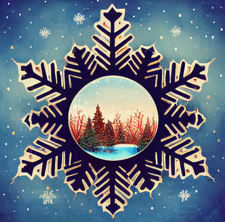 autumn is leaving, shoewd through a snowflake like a magnifying glass, cartoon illustration 2の素材