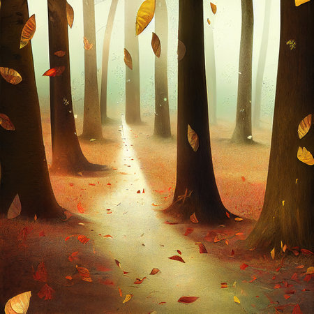 shining long road in a autumn forst, cartoon art 2の素材