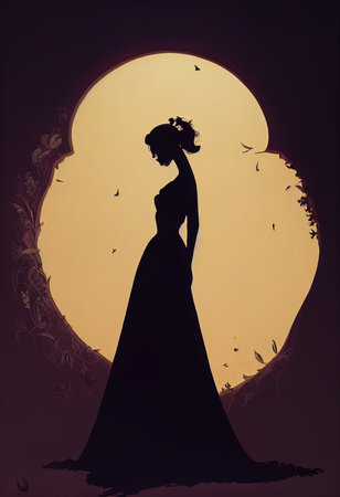 princess silhouette illustration in front of lightの素材