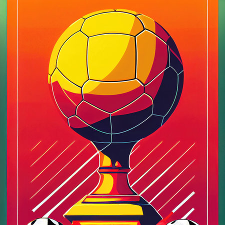 soccer trophy illustration, ball as a trophy, colorful artの素材