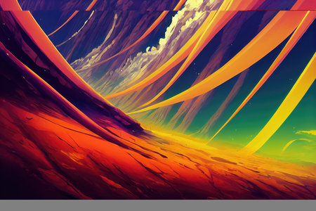 sci fi landscape illustration of a part of a planet, colorful sky artの素材