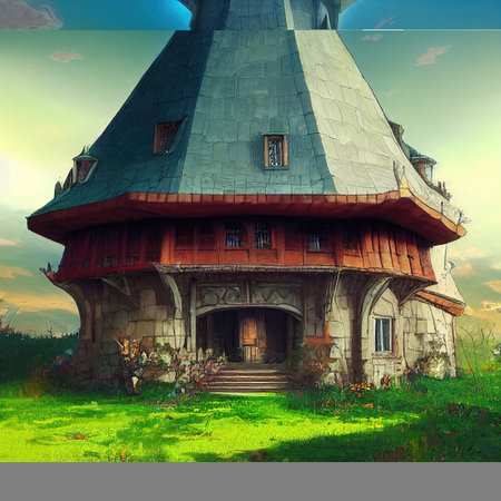 a cute lovely enchanted fairytale house, manga anime illustration artの素材