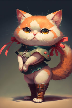 a beautiful lovely standing cat in manga anime style artの素材