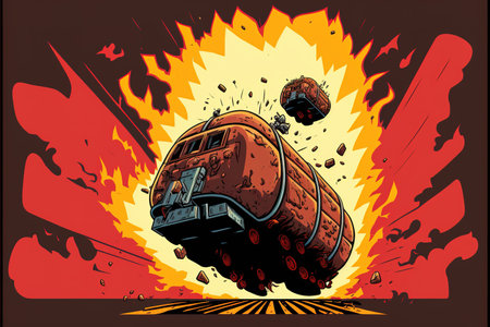 a tnt truck in an action pose of exploding, cartoon art artの素材