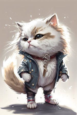 a modern rebelling standing cat in anime styleの素材