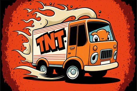 a funny cartoon style of a tnt truck artの素材