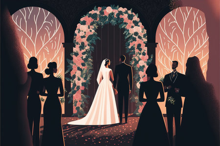 simple beautiful wedding poster illustration, marriage artの素材