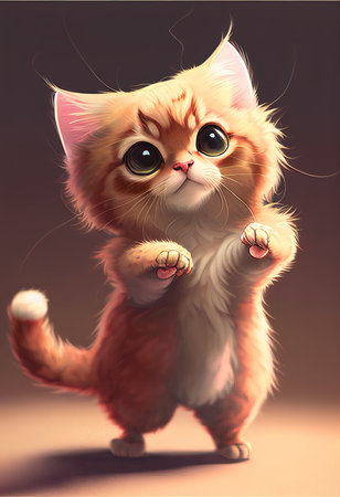 a cute lovely kitty asking for food, anime style artの素材