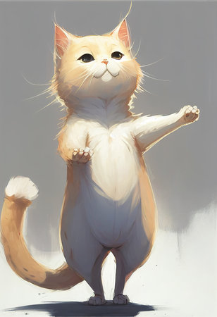 cute lovely white standing cat asking for food, anime manga style themedの素材