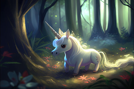 an adorable unicorn in the forest, lovely and cute illustrationの素材