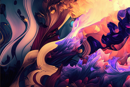 a modern art illustration of pink and yellow colors, mixed with water styleの素材