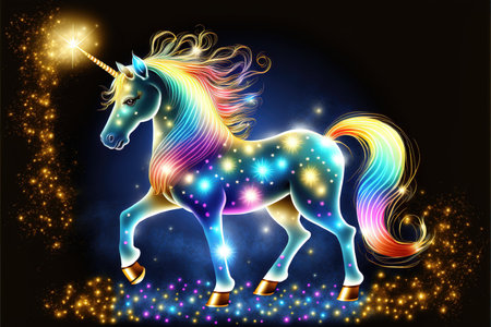 a colorful shining universe unicorn, cartoon styleの素材