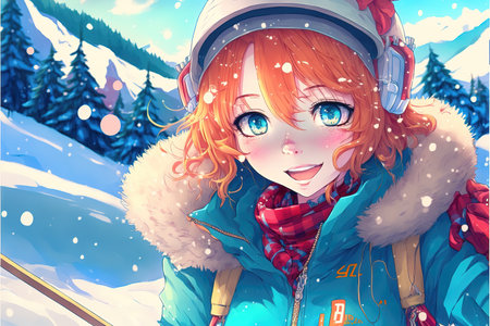 a cute anime girl in winter, season timeの素材