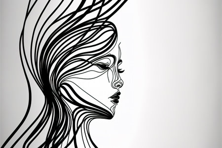 a wonderful beautiful woman face in an abstract waving oneline styleの素材