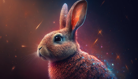 a cute bunny in the space, epic scifi background, ai generated imageの素材