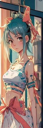 a beautiful attractive anime fashion girl in a store, dress illustration, ai generated imageの素材