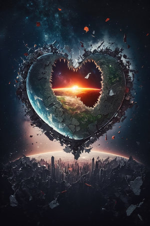 an amazing heart in space with a portal style to another space, scifi artwork, ai generated imageの素材