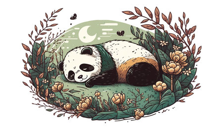 a cute cartoon drawed inspired panda with a white background, children book style, ai generated imageの素材