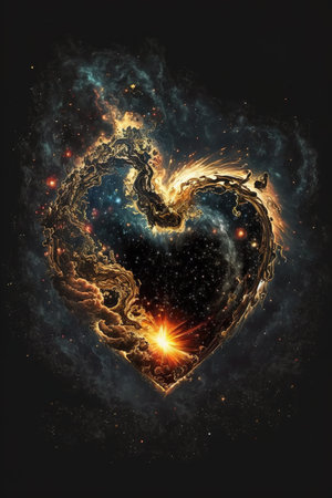 a fairytale themed heart in space with a night background, ai generated imagの素材