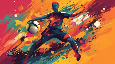 a man is shooting and kick a football, modern poster, ai generated imageの素材