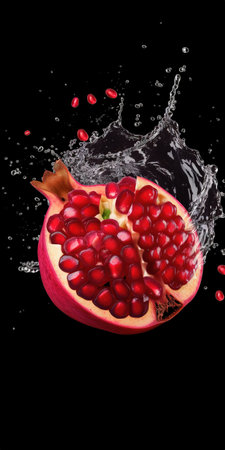 a beautiful pomegranate sliced with water, poster artwork, ai generated imageの素材